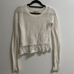 Hollister White Knit Crop Sweater with Lace Trim XS